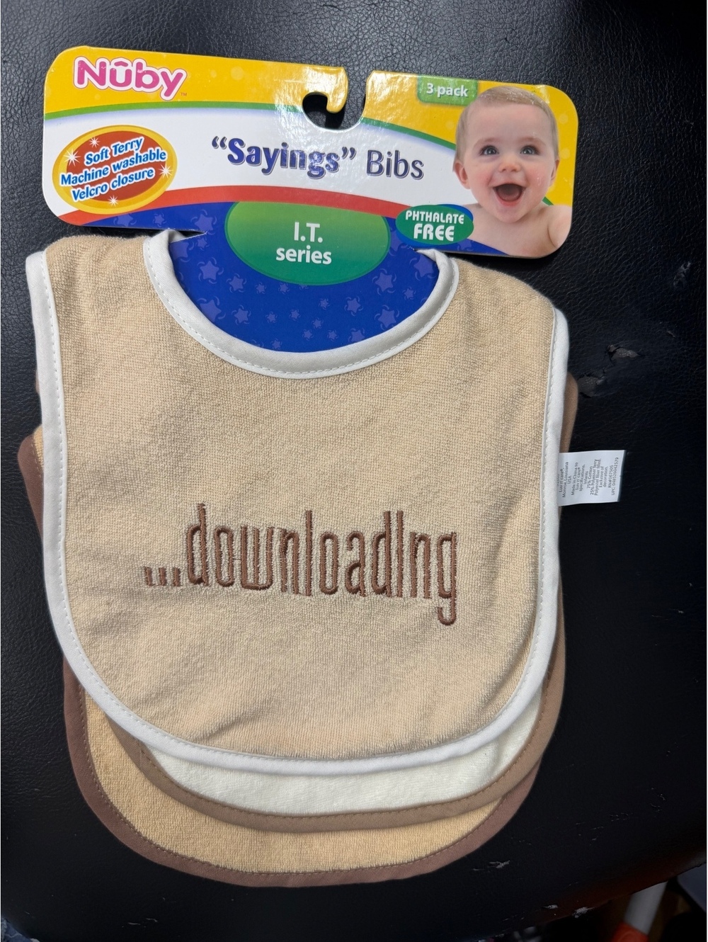 Nuby Baby 3-Pack Sayings Terry Bibs Machine Washable Velcro NWT